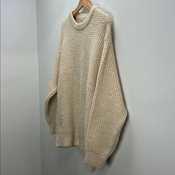 Zara Chunky Waffle Knit Crew Neck Sweater Cream Oatmeal Womens Large Fisherman - Picture 4 of 8